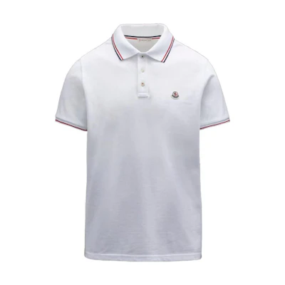 Moncler FW20 White Logo Knit Striped Polo Shirt G10918A7030084556001
