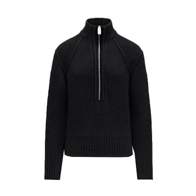 Moncler FW21 Black Fisherman Ribbed Knit Zip Cardigan Sweater Jacket. G209Y9F00002M1334999