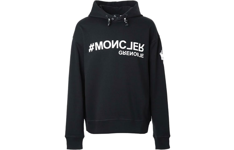 Moncler FW21 Black Letter Print Pullover Hoodie 8G0000880451999