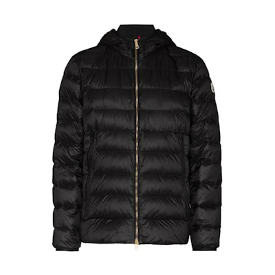 Moncler FW21 Black Logo Hooded Down Jacket. G10911A11300C0452999