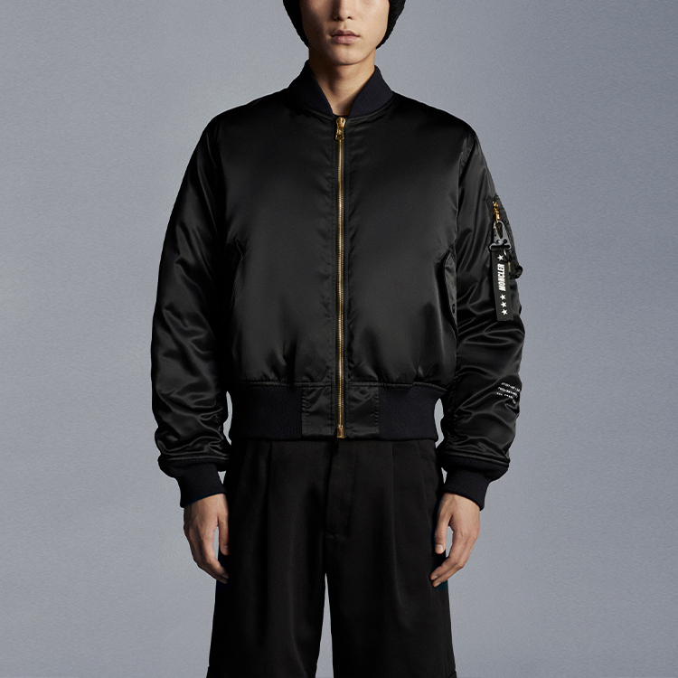 Shop Moncler FW21 Black Star Knit Collar Zip Bomber Jacket Unisex G209U1A000145399P999