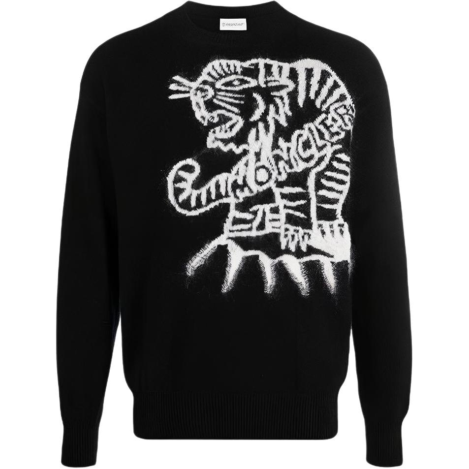 Moncler FW21 Black Tiger Intarsia Logo Wool Sweater. G20919C00023M1258