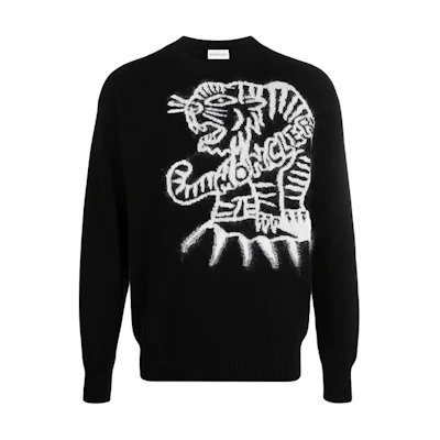 Moncler FW21 Black Tiger Intarsia Logo Wool Sweater. G20919C00023M1258