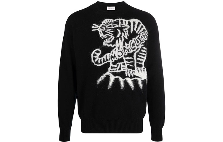 Order モンクレール FW21 ブラック タイガー インターシャ ロゴ ウール セーター. G20919C00023M1258