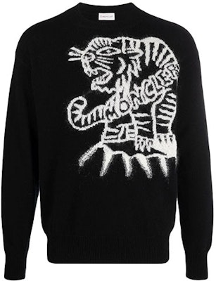 モンクレール FW21 ブラック タイガー インターシャ ロゴ ウール セーター. G20919C00023M1258 Order モンクレール FW21 ブラック タイガー インターシャ ロゴ ウール セーター. G20919C00023M1258