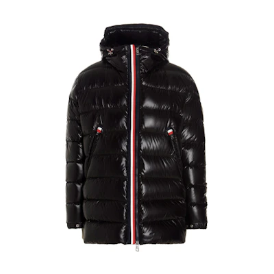 Moncler FW21 Courcillon Unisex Puffer Jacket Black Quilted Striped Trim Hooded 1A0001968950999