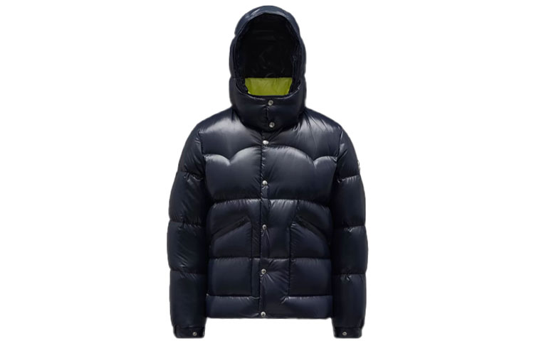 Order Moncler FW21 Chaqueta Corta Capucha Plumas Brillante Logo Azul Marino Unisex G20911A0004168950742