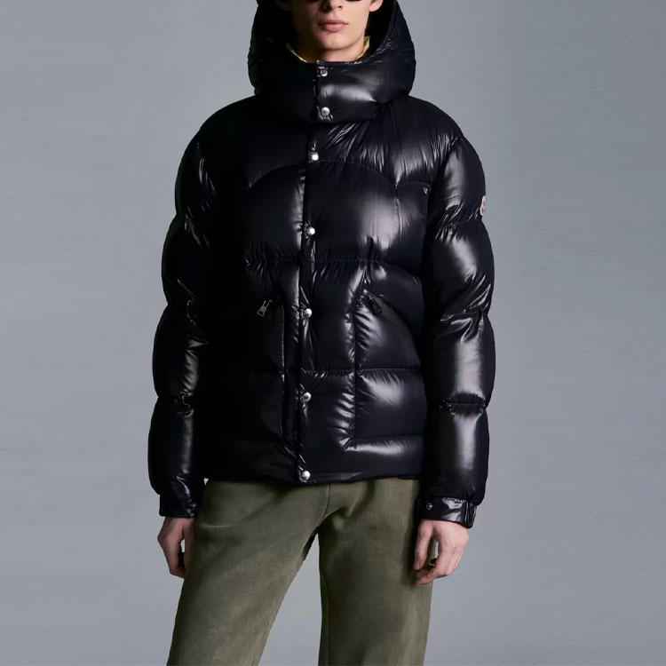 Shop Moncler FW21 Chaqueta Corta Capucha Plumas Brillante Logo Azul Marino Unisex G20911A0004168950742