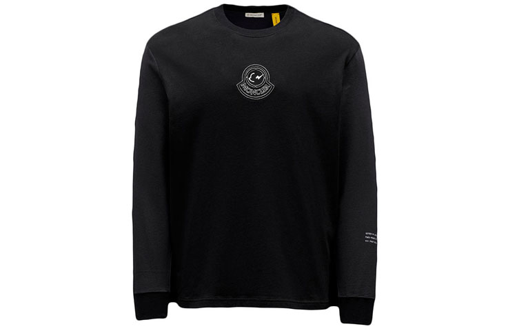 Moncler FW21 Embroidered Logo Crewneck Long Sleeve T-Shirt Black G209U8D000028392B999