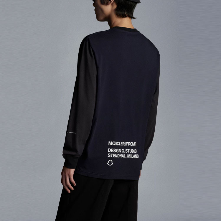 Shop Moncler FW21 Embroidered Logo Crewneck Long Sleeve T-Shirt Black G209U8D000028392B999