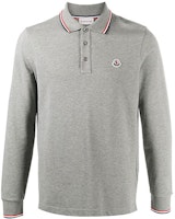 Moncler FW21 Grey Cotton Long-Sleeve Polo Shirt with Logo Patch for Men F20918B7010084556987 Moncler FW21 Grey Cotton Long-Sleeve Polo Shirt with Logo Patch for Men F20918B7010084556987
