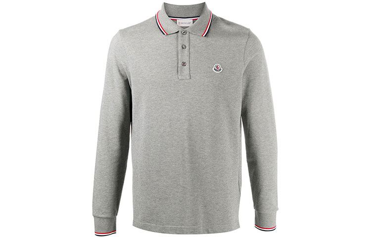 Order Moncler 2021秋冬灰色男士長袖棉質繡標POLO衫 F20918B7010084556987