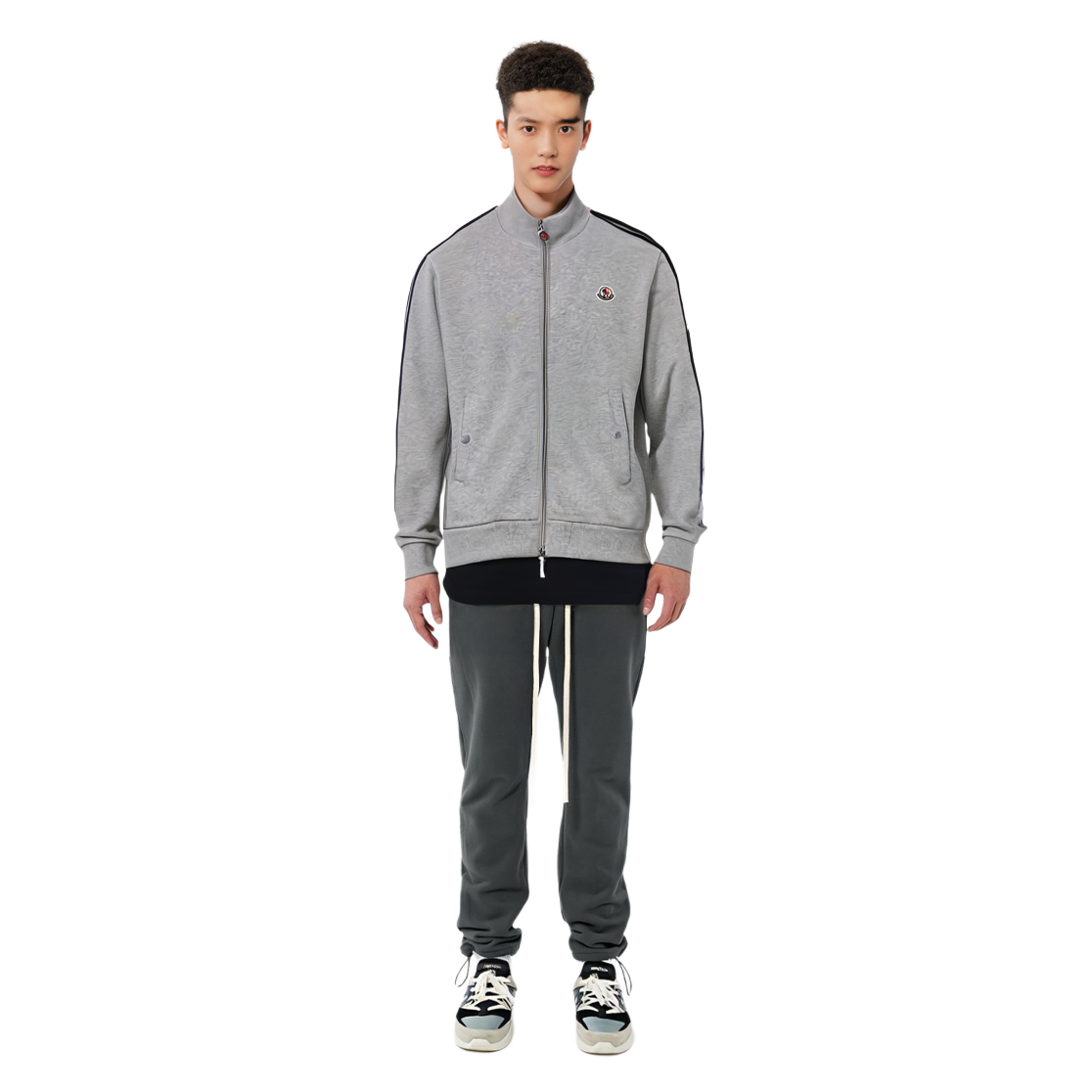 Moncler FW21 Grey Cotton Zip-Up Jacket with Tricolor Stripe Detailing. 0918G00058V8162984 圖 4