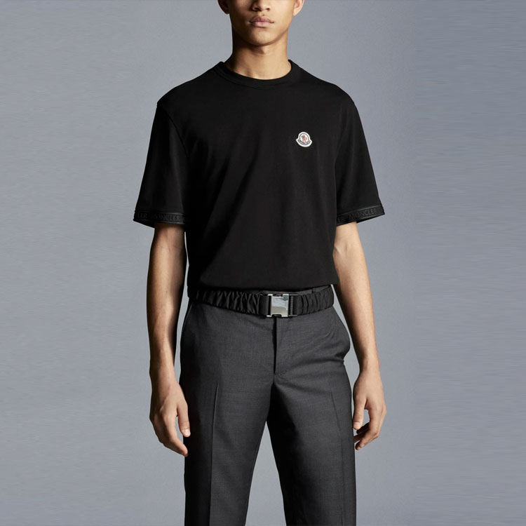 Shop Moncler FW21 Jersey Logo Crewneck Short Sleeve T-Shirt Black 8C000268390T999