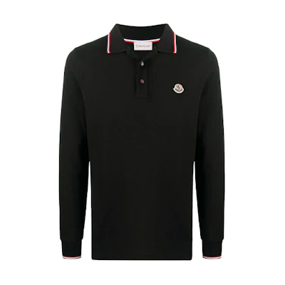 Moncler FW21 Logo Appliqué Plain Long Sleeve Polo Shirt Black Men F20918B7010084556999