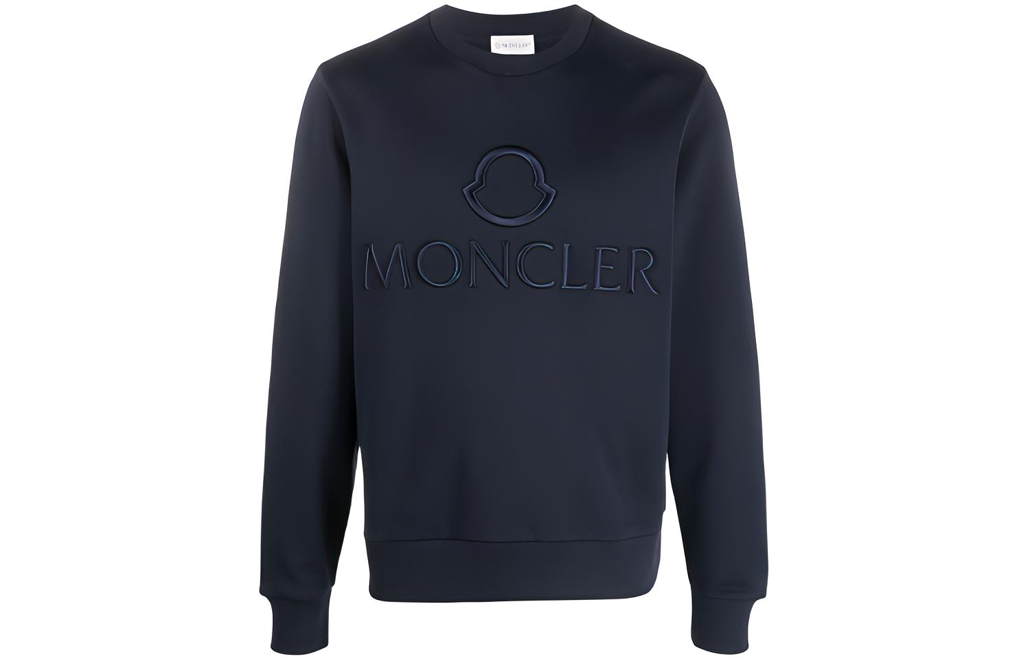 Moncler FW21 Logo Embroidered Navy Cotton Crewneck Sweatshirt for Men G10918G79610809KR778