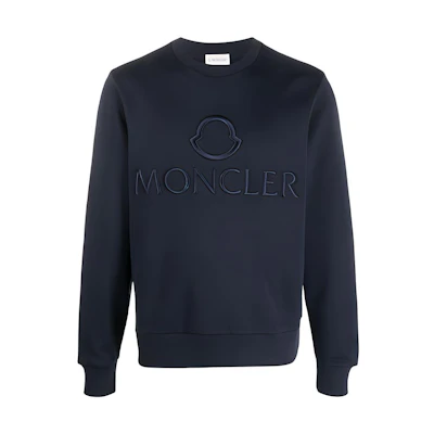 Moncler FW21 Logo Embroidered Navy Cotton Crewneck Sweatshirt for Men G10918G79610809KR778