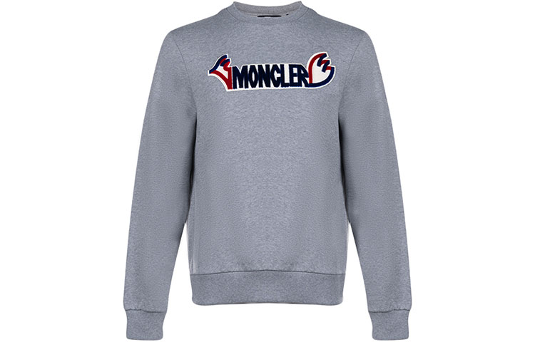 Moncler FW21 Logo Fleece Crewneck Pullover Sweatshirt Grey MC80381829DB920