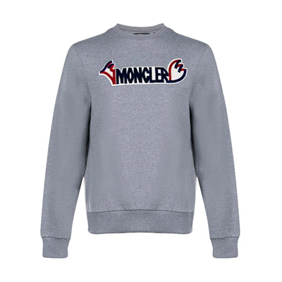 Moncler FW21 Logo Fleece Crewneck Pullover Sweatshirt Grey MC80381829DB920