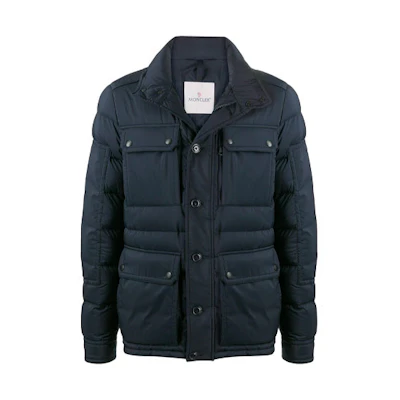 Moncler FW21 Logo Zip Padded Down Jacket Navy Blue F20911B5760053333