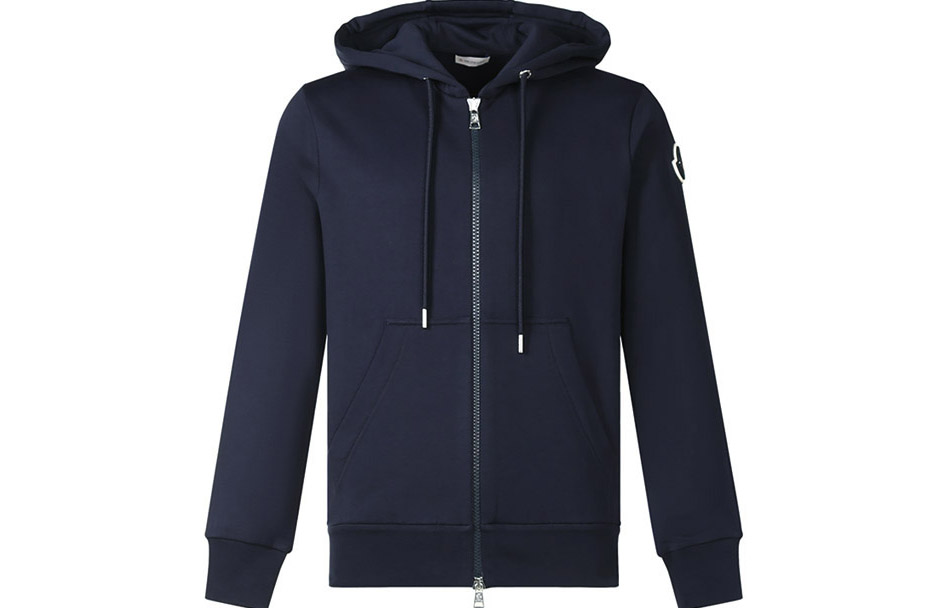 Moncler FW21 Midnight Blue Fleece Hoodie with Drawstring and Zipper. 8G00033899FL778