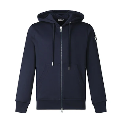 Moncler FW21 Midnight Blue Fleece Hoodie with Drawstring and Zipper. 8G00033899FL778