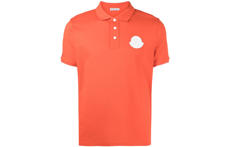 Moncler FW21 Orange Logo Patch Short Sleeve Polo Shirt. G10918A7240084673