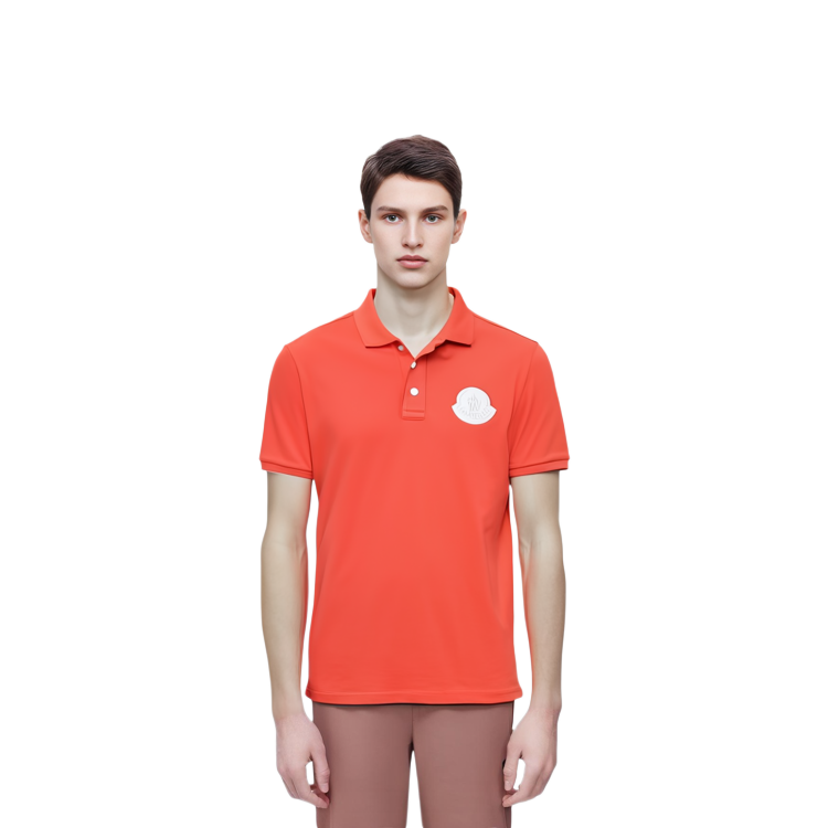 Details for Moncler FW21 Polo Camiseta Manga Corta con Logo Naranja. G10918A7240084673