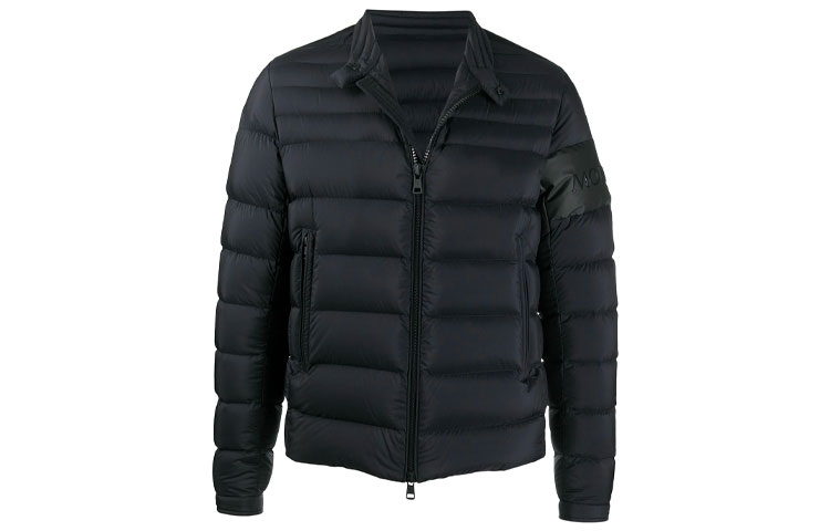 Moncler FW21 Padded Logo Detail Stand Collar Down Jacket Black F20911A54200C0572