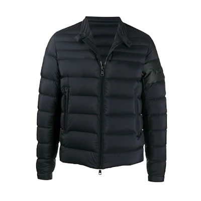 Moncler FW21 Padded Logo Detail Stand Collar Down Jacket Black F20911A54200C0572