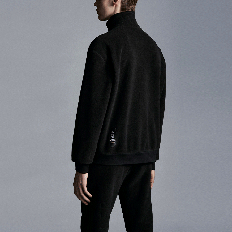 Shop Moncler FW21 Kitar Semula Half-Zip Pullover Sweatshirt Hitam G20918G00038899HM999