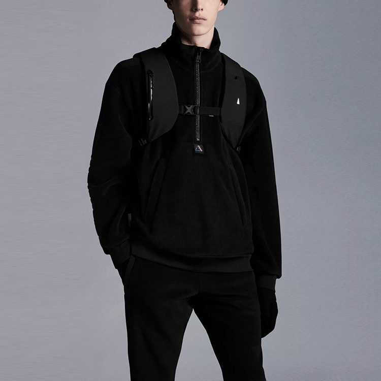 Purchase Moncler FW21 Kitar Semula Half-Zip Pullover Sweatshirt Hitam G20918G00038899HM999