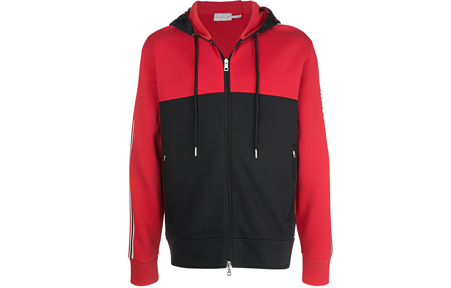Moncler FW21 Red Colorblock Zip-Up Hoodie with Side Stripes. F10918G70200V8104480