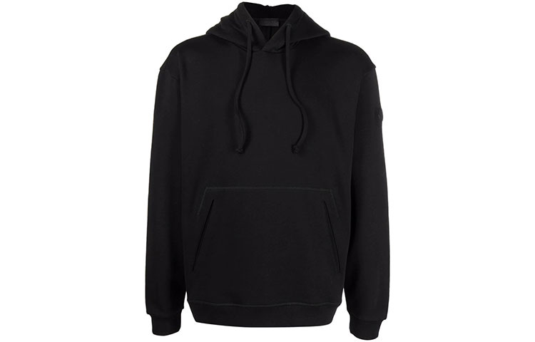 Moncler FW21 Solid Logo Drawstring Pullover Hoodie Black G10918G7B7108098U999