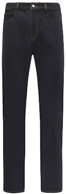 Moncler FW21 Solid Logo Patch Button Denim Pants in Dark Indigo Blue. G20922A00007595KH798 Buy Moncler FW21 Solid Logo Patch Button Denim Pants in Dark Indigo Blue. G20922A00007595KH798