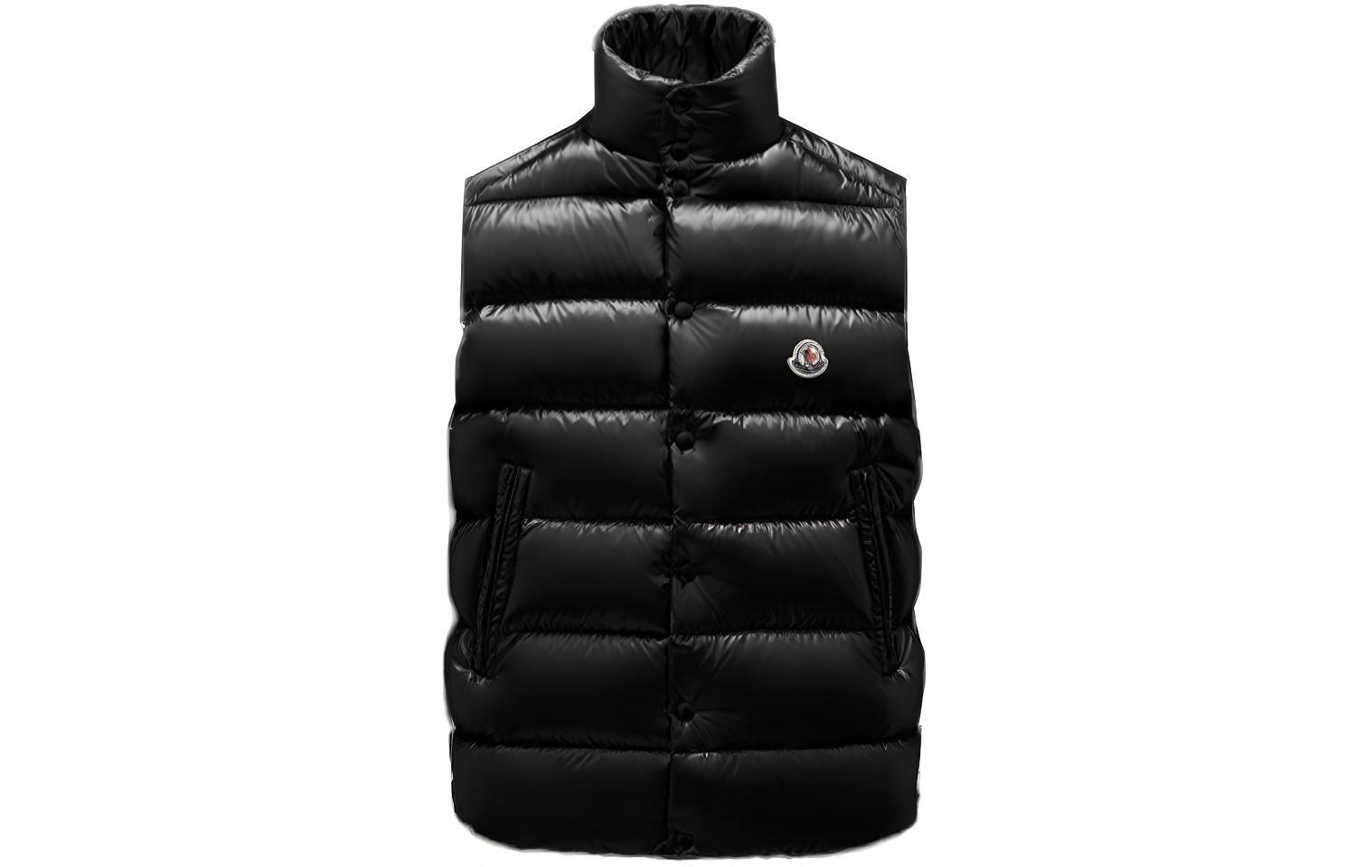 Moncler FW21 Tib Black Glossy Nylon Down Vest Unisex with Logo Detail. G20911A0009668950999