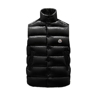 Moncler FW21 Tib Black Glossy Nylon Down Vest Unisex with Logo Detail. G20911A0009668950999