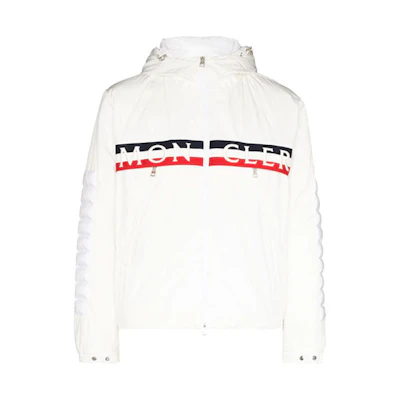 Moncler FW21 White Logo Print Hooded Jacket G10911B50A0054A91