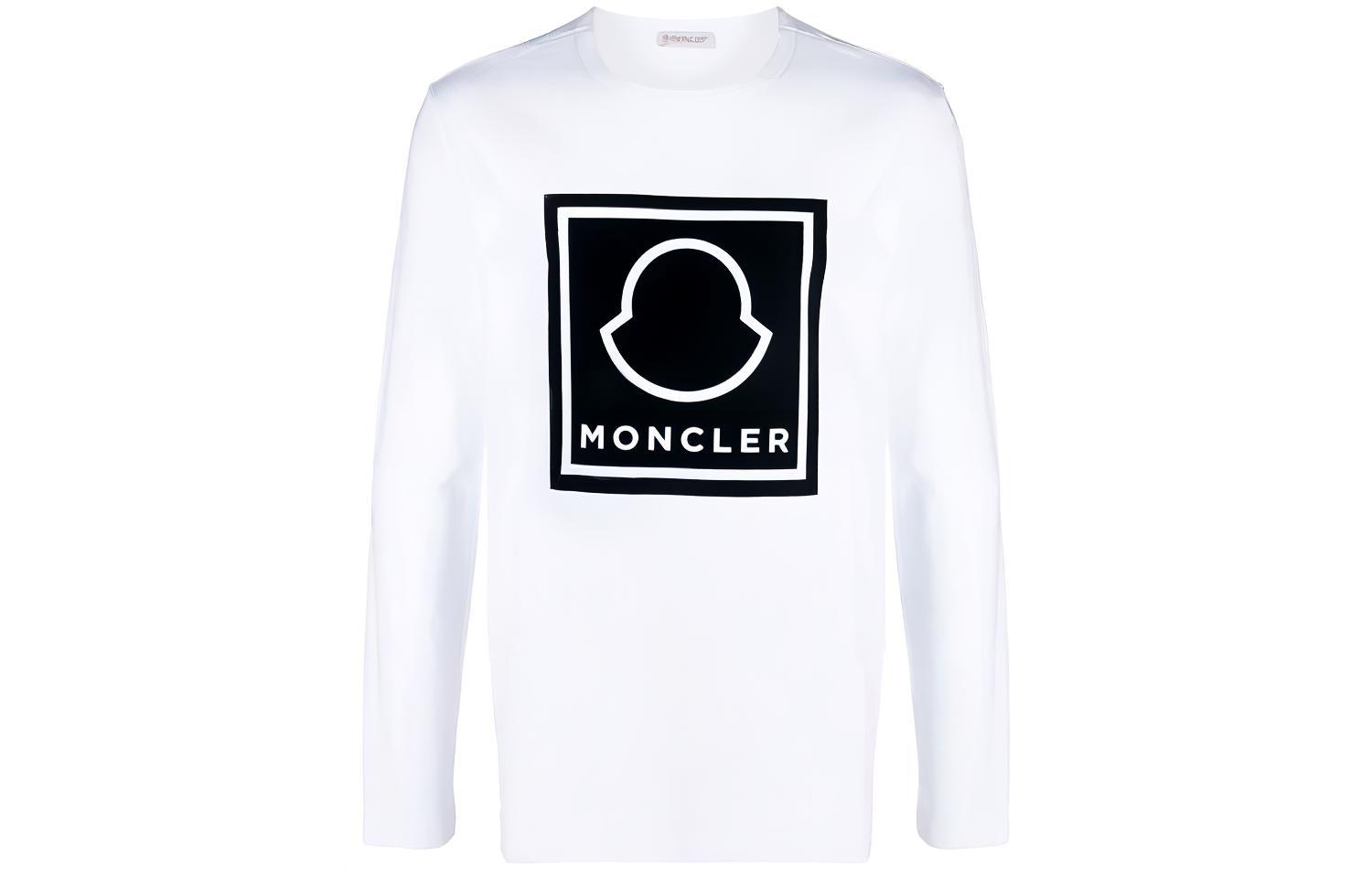 Moncler FW21 White Printed Logo Long Sleeve Sweatshirt 8D000028390T001