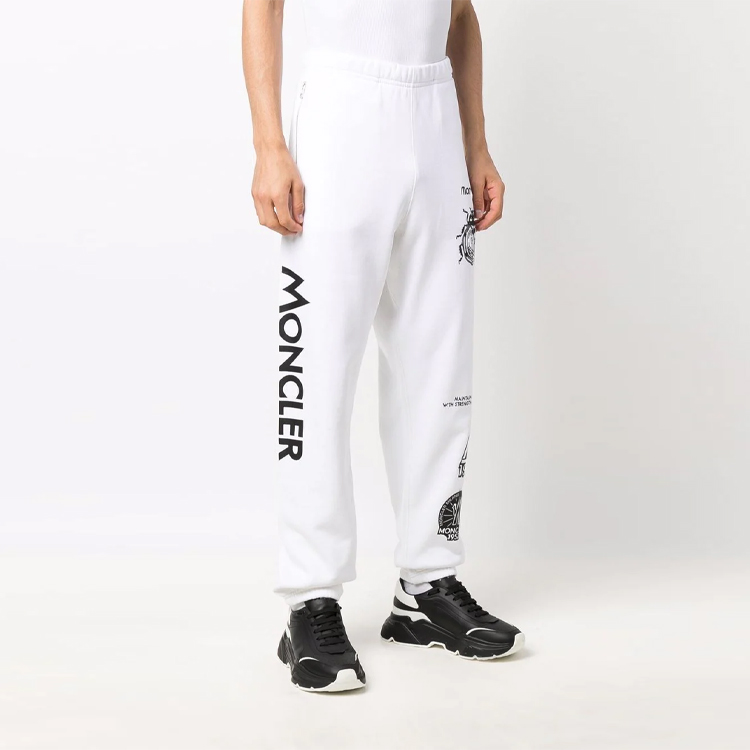 Shop Moncler FW21 White Slim Fit Sweatpants with Logo Print. G20928H00007809KX001