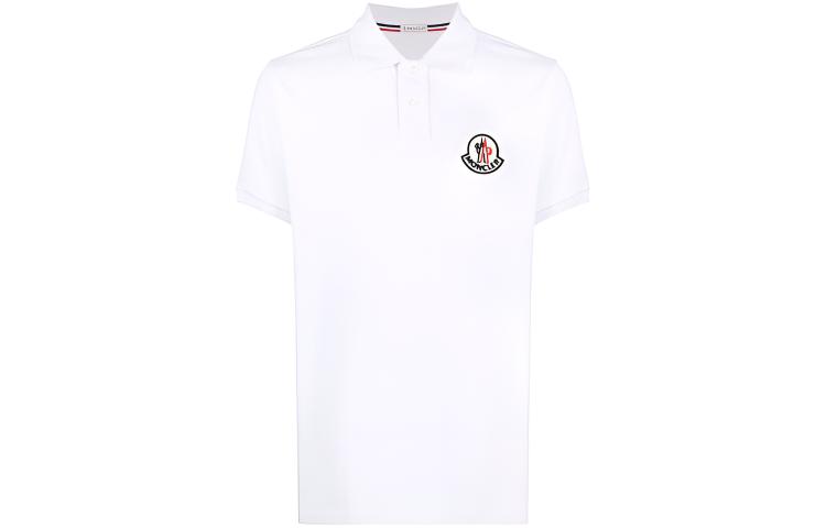 Moncler FW21 White Solid Color Polo Shirt with Logo Patch Short Sleeve. G20918A0001584556WHITE