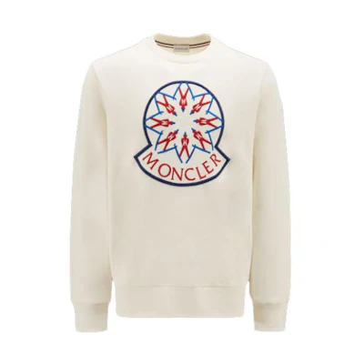 Moncler FW22 Beige Pullover Sweatshirt with Embroidered Logo. H20918G00012809KR02B