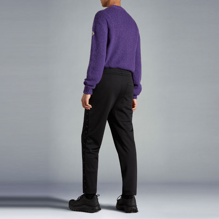 Shop Moncler FW22  Black Casual Pants with Solid Color and Studded Details H20918H00001899A1999