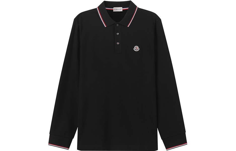 Order Moncler FW22 Baju Polo Lengan Panjang Kapas Hitam dengan Logo Patch. H20918B7010084556999