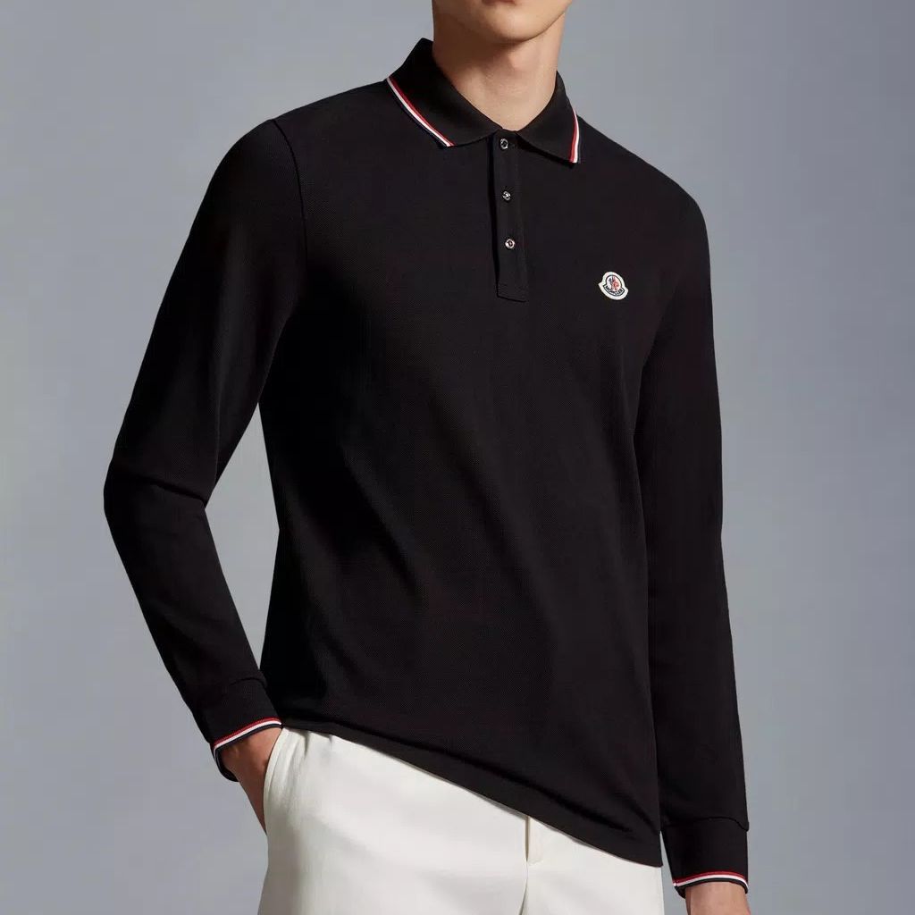 Details for Moncler FW22 Baju Polo Lengan Panjang Kapas Hitam dengan Logo Patch. H20918B7010084556999
