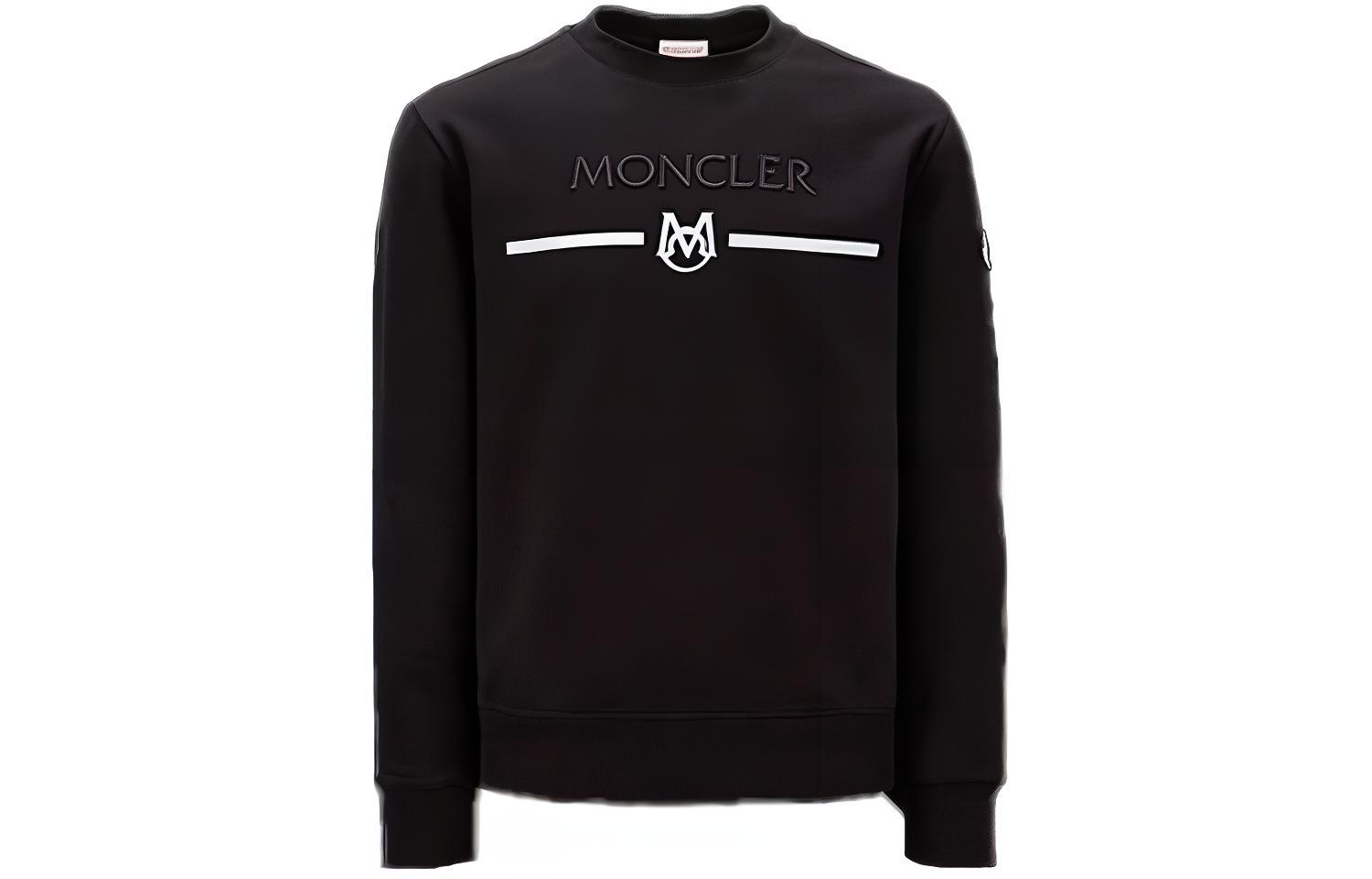 Moncler FW22  Black Crewneck Sweatshirt with Logo Embroidery. I10918G00004899WC999