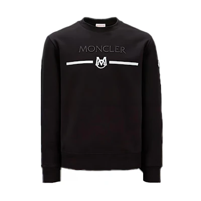 Moncler FW22 Black Crewneck Sweatshirt with Logo Embroidery. I10918G00004899WC999