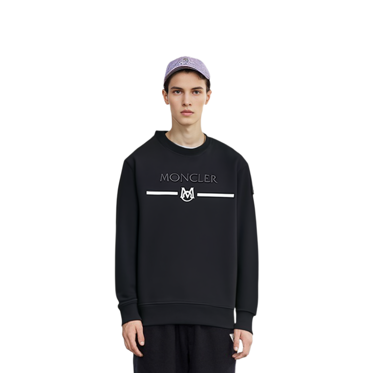 Details for モンクレール FW22 ブラック クルーネック スウェットシャツ ロゴ刺繍入り I10918G00004899WC999