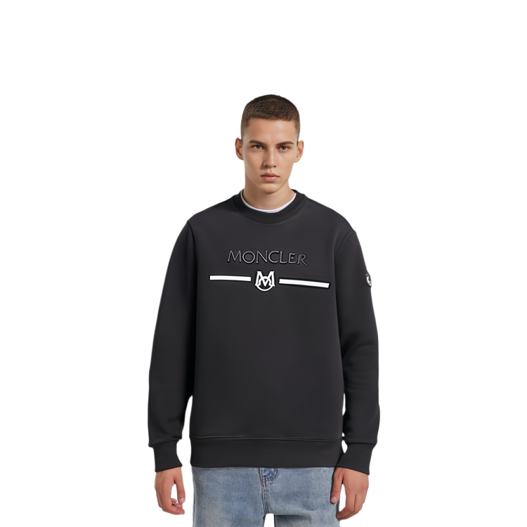 Sizing モンクレール FW22 ブラック クルーネック スウェットシャツ ロゴ刺繍入り I10918G00004899WC999