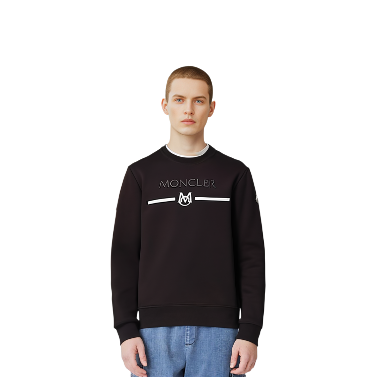 Cheap モンクレール FW22 ブラック クルーネック スウェットシャツ ロゴ刺繍入り I10918G00004899WC999